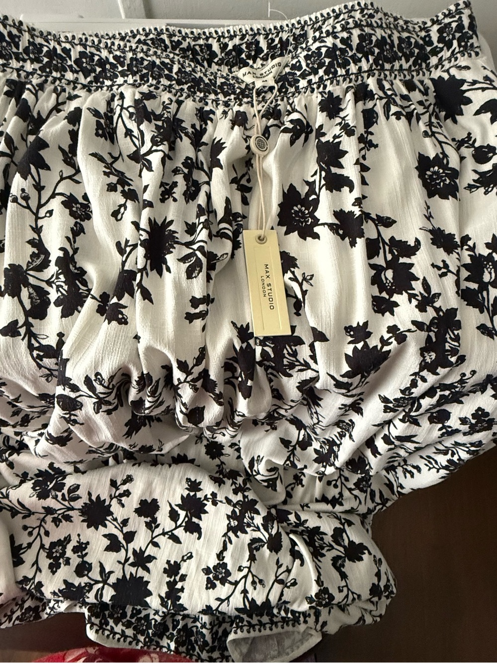 Max Studio Black and White Floral Off-Shoulder Tunic - Picture 2 of 3